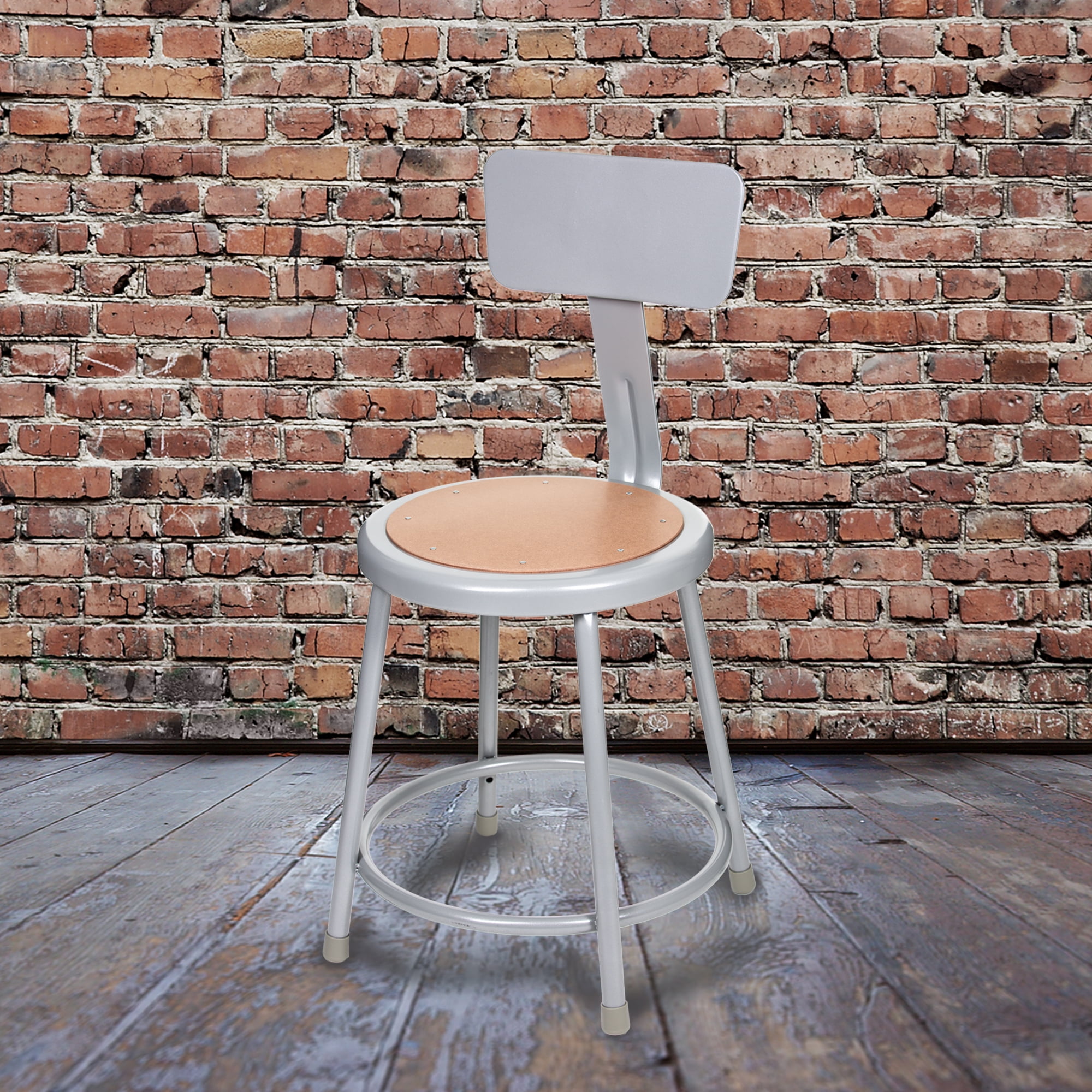 Hampden Furnishings Flynn Collection 18" Masonite/Steel Stool with Backrest, Grey, 2 Pack