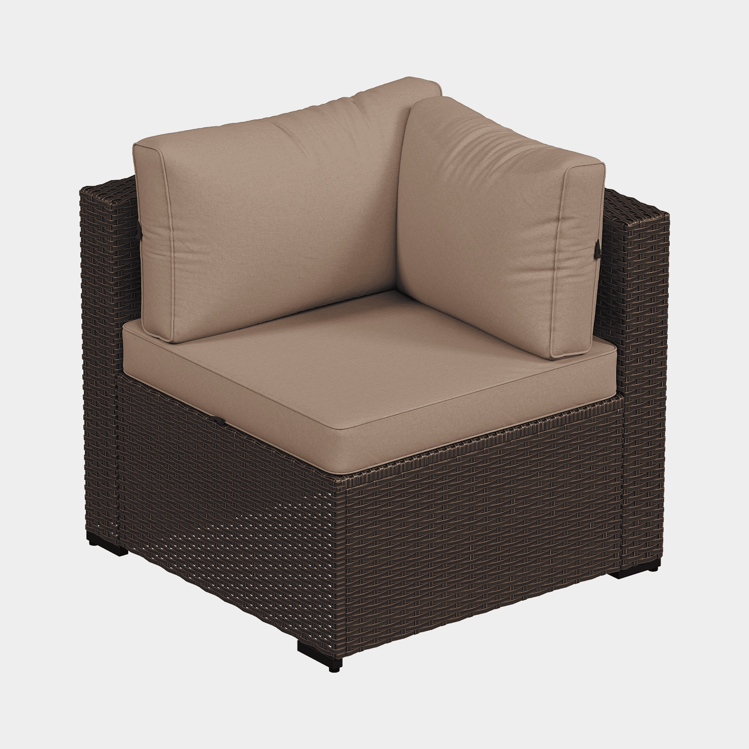 BaPiPro 7‑Piece Modular All‑Weather Patio Furniture Set, Brown Rattan Wicker Outdoor Sectional Sofa with Thickened Khaki Cushions & Tempered Glass Coffee Table for Backyard Porch Deck Balcony