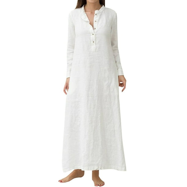 Vestido largo casual de manga larga con mangas largas para mujer MABOTO Blanco/L