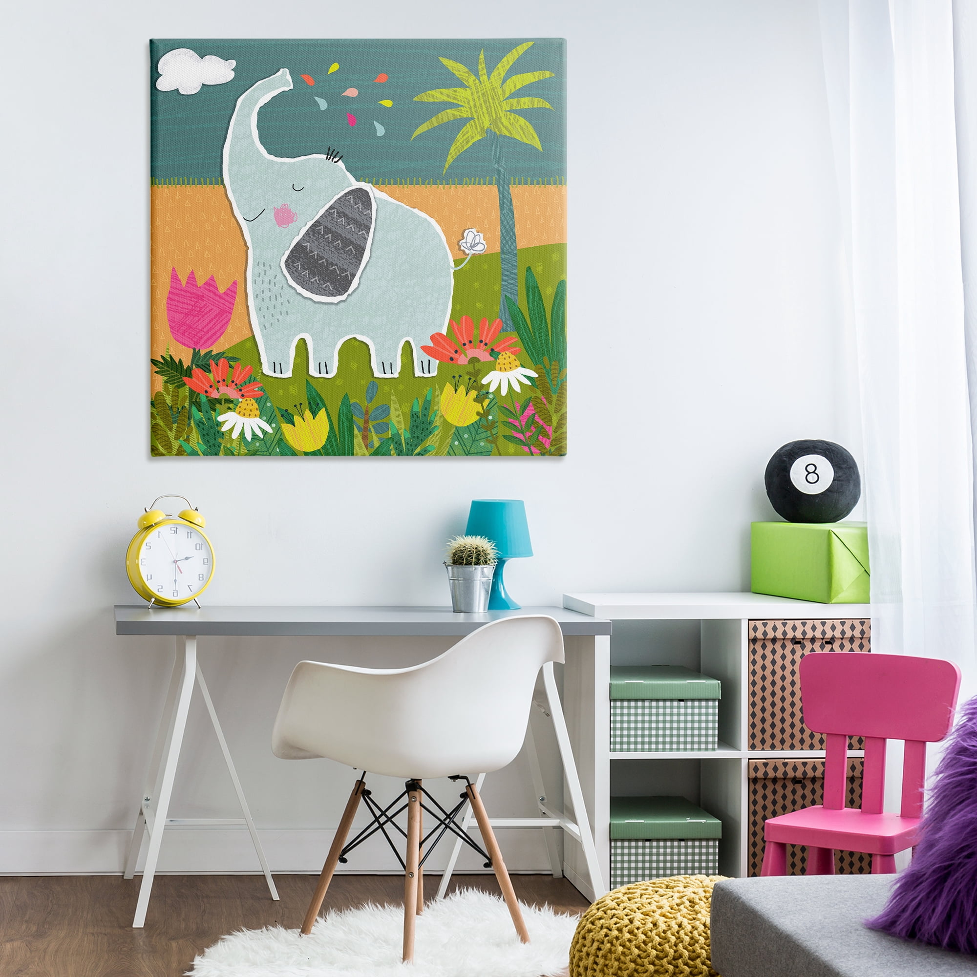 Stupell Industries Tropical Elephant Scene Animals Painting Wrapped Canvas Art Print Wall Art, 36 x 36