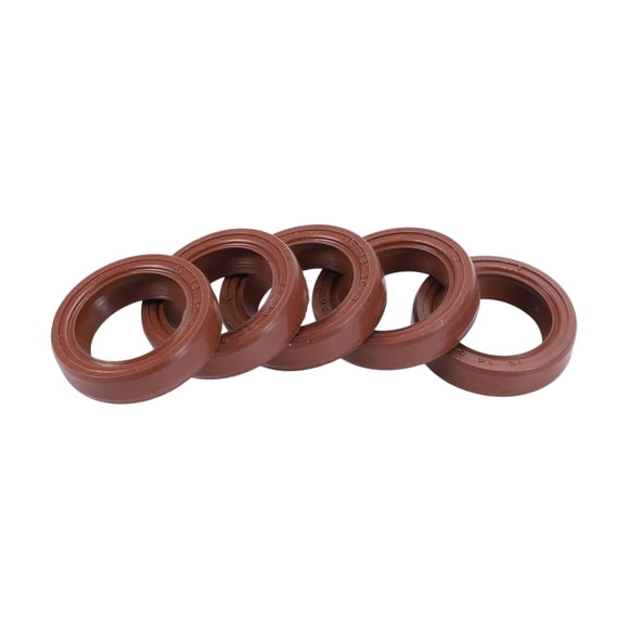 Unique Bargains Sello de aceite universal TC de doble labio con resorte de acero, anillo de sello de eje rotativo 14x20x5mm, alta presión, caucho de fluorina marrón, 5 Pcs