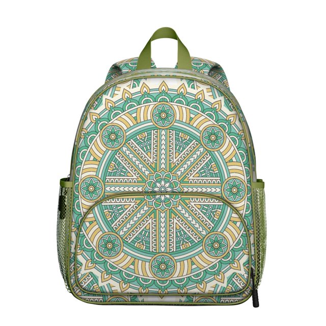 Traditional Sacred Mandala Adjustable Backpack - Waterproof & Durable Student Daypack with Side Pockets