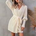 thumbnail image 5 of Lilgiuy Women's Solid Color Long Sleeve Straps Cardigan Long Sweater Coat，Beige,6 Winter Fashion 2022, 5 of 5