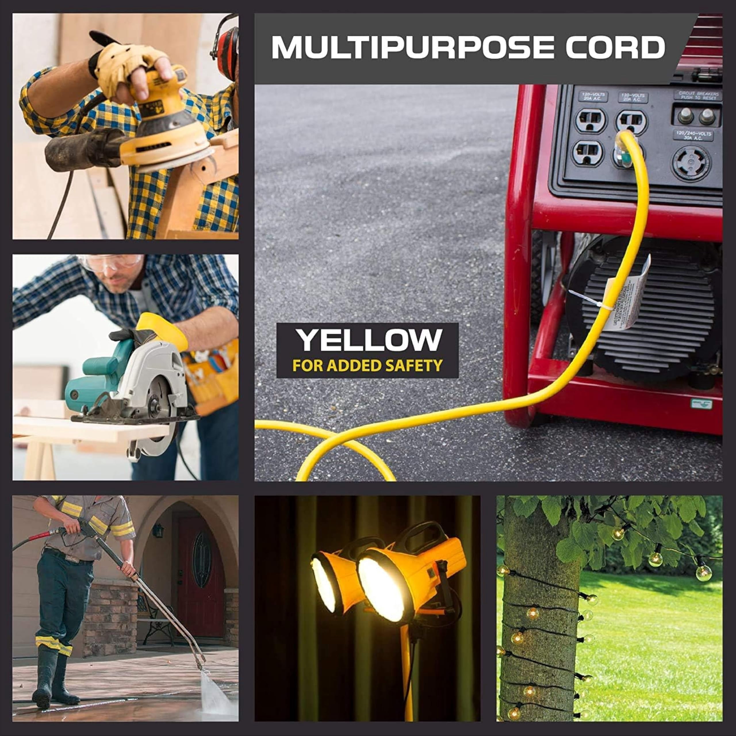 Iron Forge Cable Oil Resistant 12 Gauge Outdoor Extension Cord 25 ft with Locking Ends - 12/3 Heavy Duty Extension Cord Outdoor 3 Prong, Yellow Cable 15 Amp