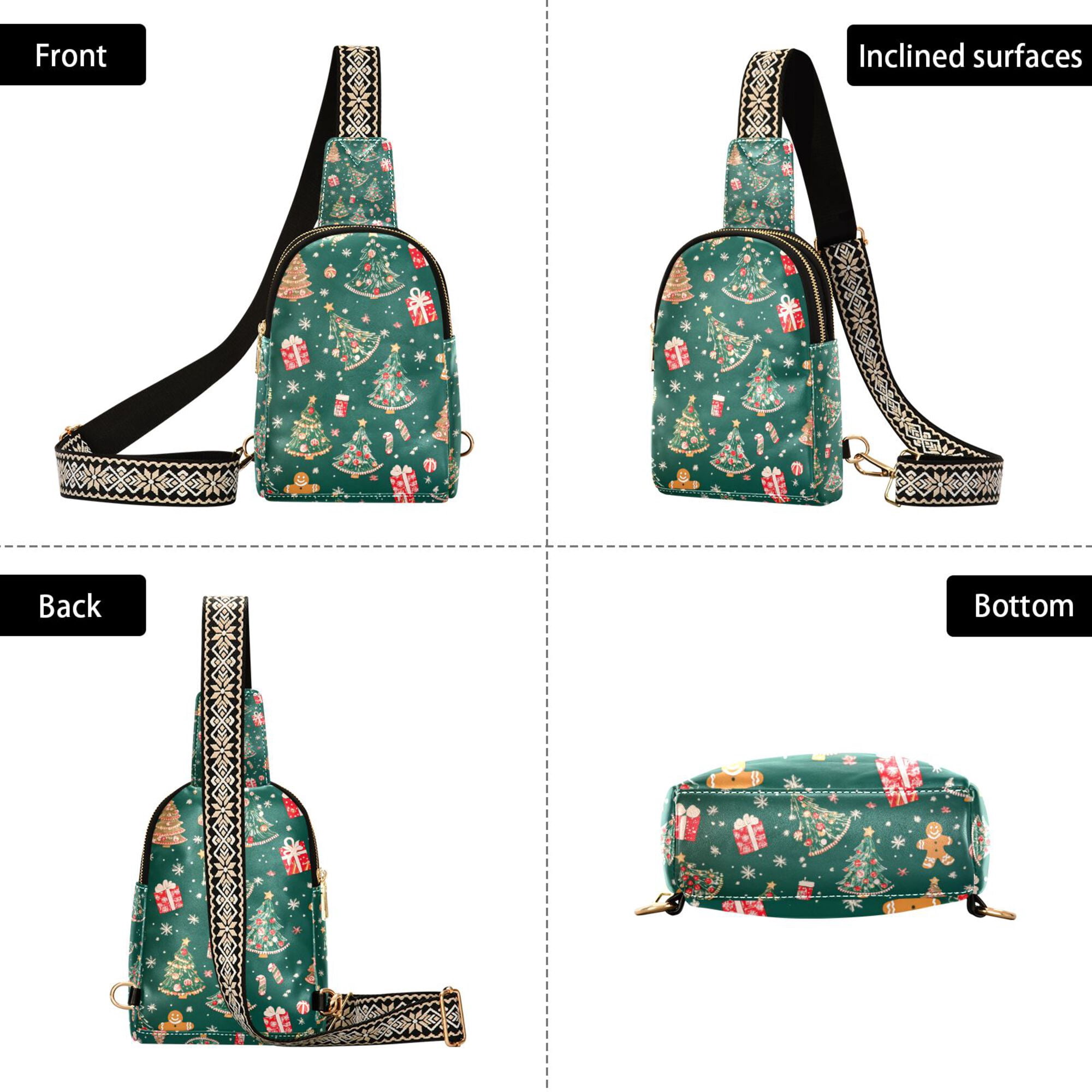 FORMRS Womens Crossbody Sling Bag Travel Daypack Shoulder Chest Backpack, Green Christmas Gingerbread