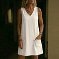 thumbnail image 7 of Ankola Womens Summer Cotton Linen V Neck Short Dress Sleeveless Mini Dress Casual Tank Dress Sundress with Pockets, 7 of 7