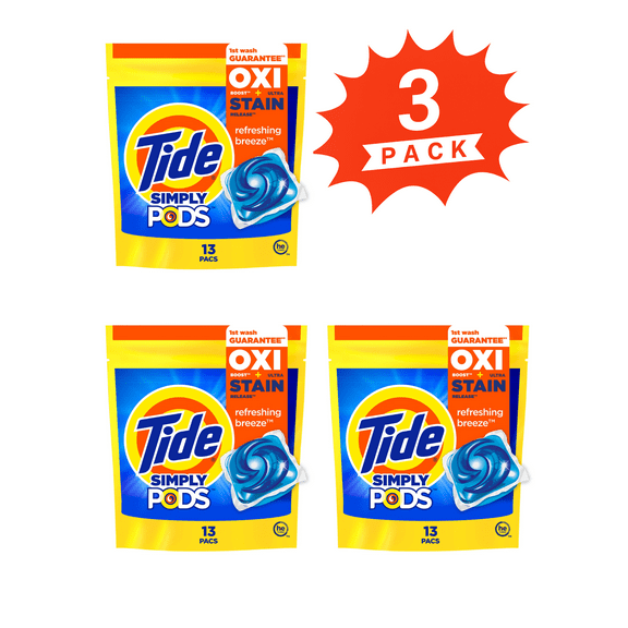 Tide Simply Oxi Refreshing Breeze Laundry Detergent Pods 3 in 1 (Pack 3) - 39 Count
