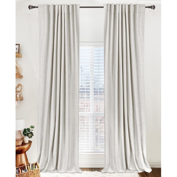 Cortinas 100% opacas de lino, 260 x 260 cm, color beige, 2 paneles