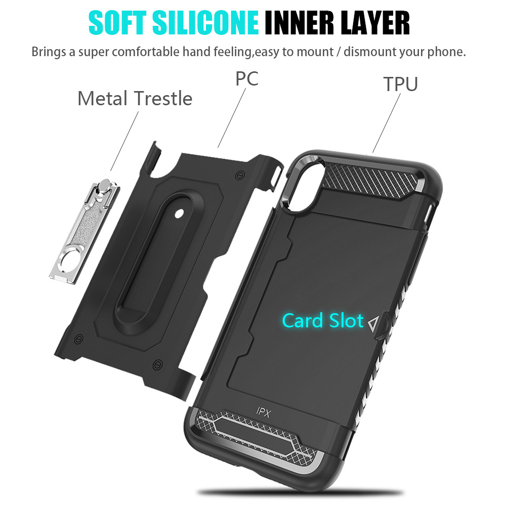 Perfect Fit Hybrid Case for iPhone X Heavy Duty with Built-In Stand and Card Holder
