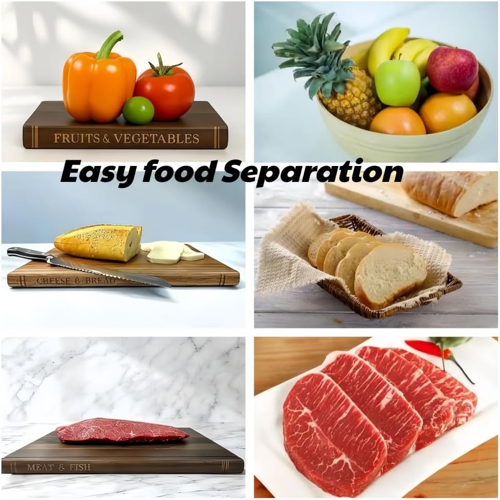 Book-Shaped Cutting Board Set of 3, Wooden Chopping & Serving Boards with Stand - Decorative for Vegetables, Cheese, Charcuterie & Entertaining - Unique Kitchen Gift for Home Chefs