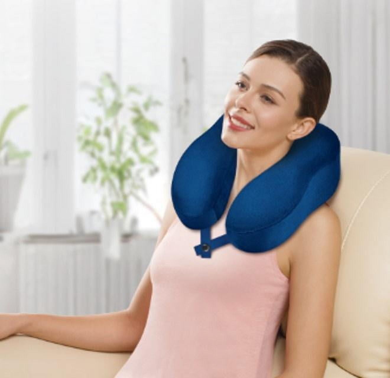 (3 pack) Health Touch Memory Foam Neck Massager, Ultra Soft, 12” U-Shaped Pillow - Blue Color for Gift Set