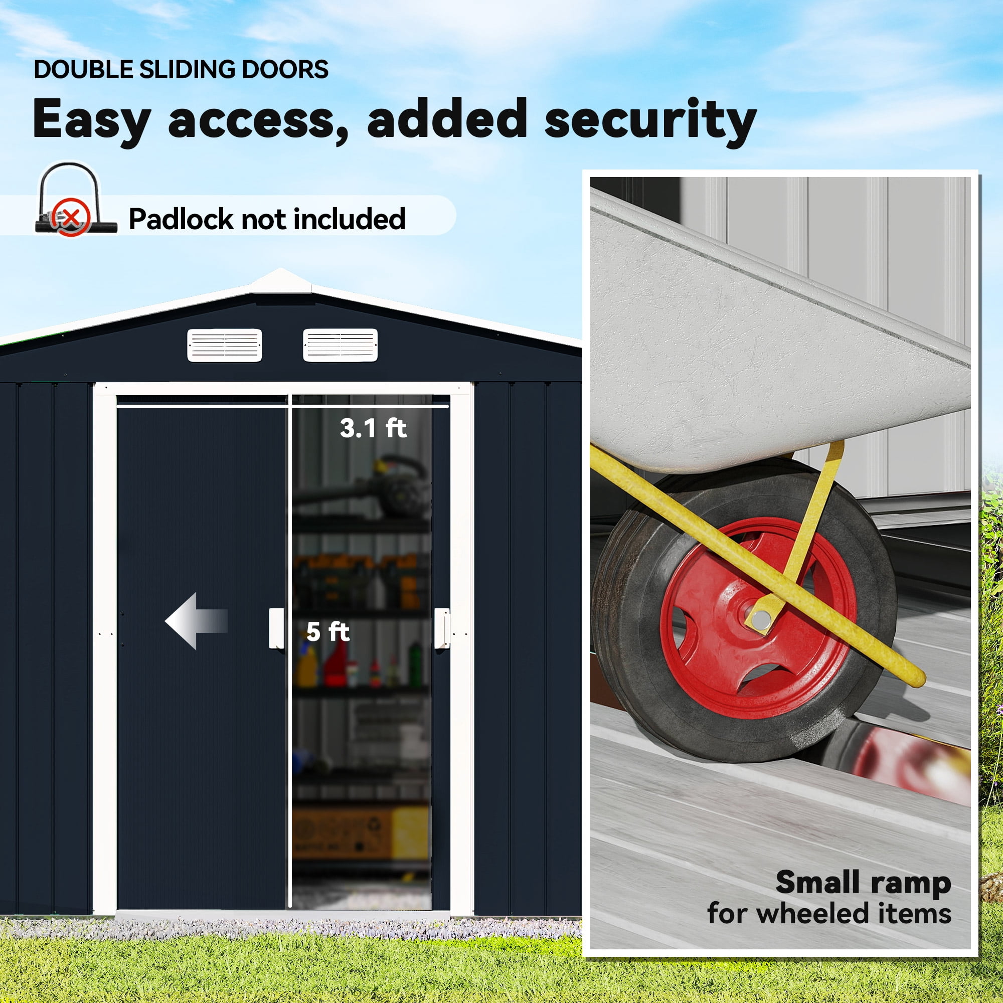Outsunny 9' x 6' Metal Storage Shed Organizer, Garden Tool House with 4 Vents and 2 Sliding Doors for Backyard, Patio, Garage, Lawn, Dark Gray