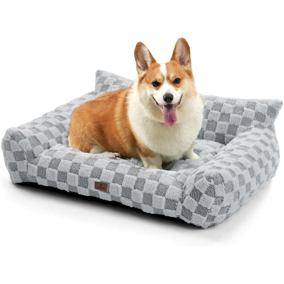 Cat Couch & Dog Couch Bed, Cute Cat Sofa, Checkered Dog Bed with Washable Cover, Gray, 38"L x 29"W x 10"h