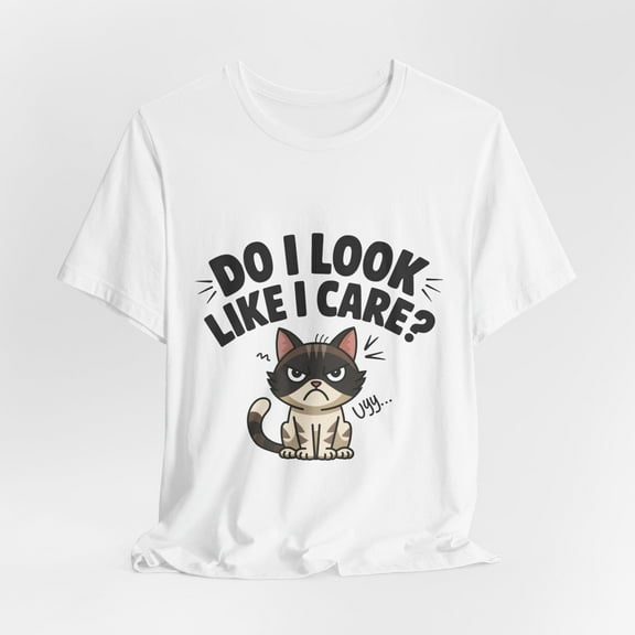 Fukika Grumpy Cat Do I Look Like I Care Funny Cat-lovers Gift Unisex Tee, T-Shirt, Shirt, Humor Top, Animal Graphic, Novelty Clothing