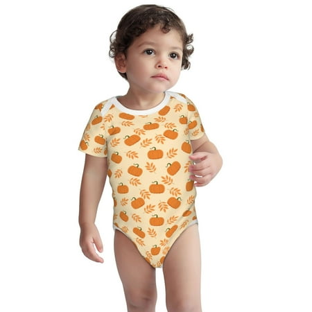 

Kdxio Autumn Leaves And Pumpkins Pattern Unisex Baby Cotton Short Sleeve Bodysuits-12 Months