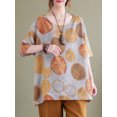 thumbnail image 3 of Blusa holgada estampada para mujer, manga media, cuello redondo, estilo vintage, informal, 3 of 8