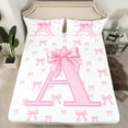 thumbnail image 2 of jejeloiu Letter A Monogrammed Twin Sheet Sets,Kawaii Cute Bowtie Twin Fitted Sheet,Pink Bowknot Ribbon Flat Sheet For Girls,Microfiber Room Decorative,3pcs, 2 of 7