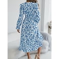 thumbnail image 4 of Elegant Floral Dress Woman 2025 Autumn Winter V Neck Long Flared Sleeves Ruffled Maxi Dress, 4 of 7