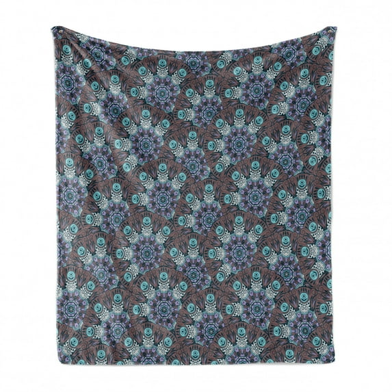 Boho Soft Flannel Fleece Blanket, Oriental Mandala Design with Swirls and Spirals Timeless Motifs from the Middle East, Cozy Plush for Indoor and Outdoor Use, 50" x 60", Multicolor, by Ambesonne