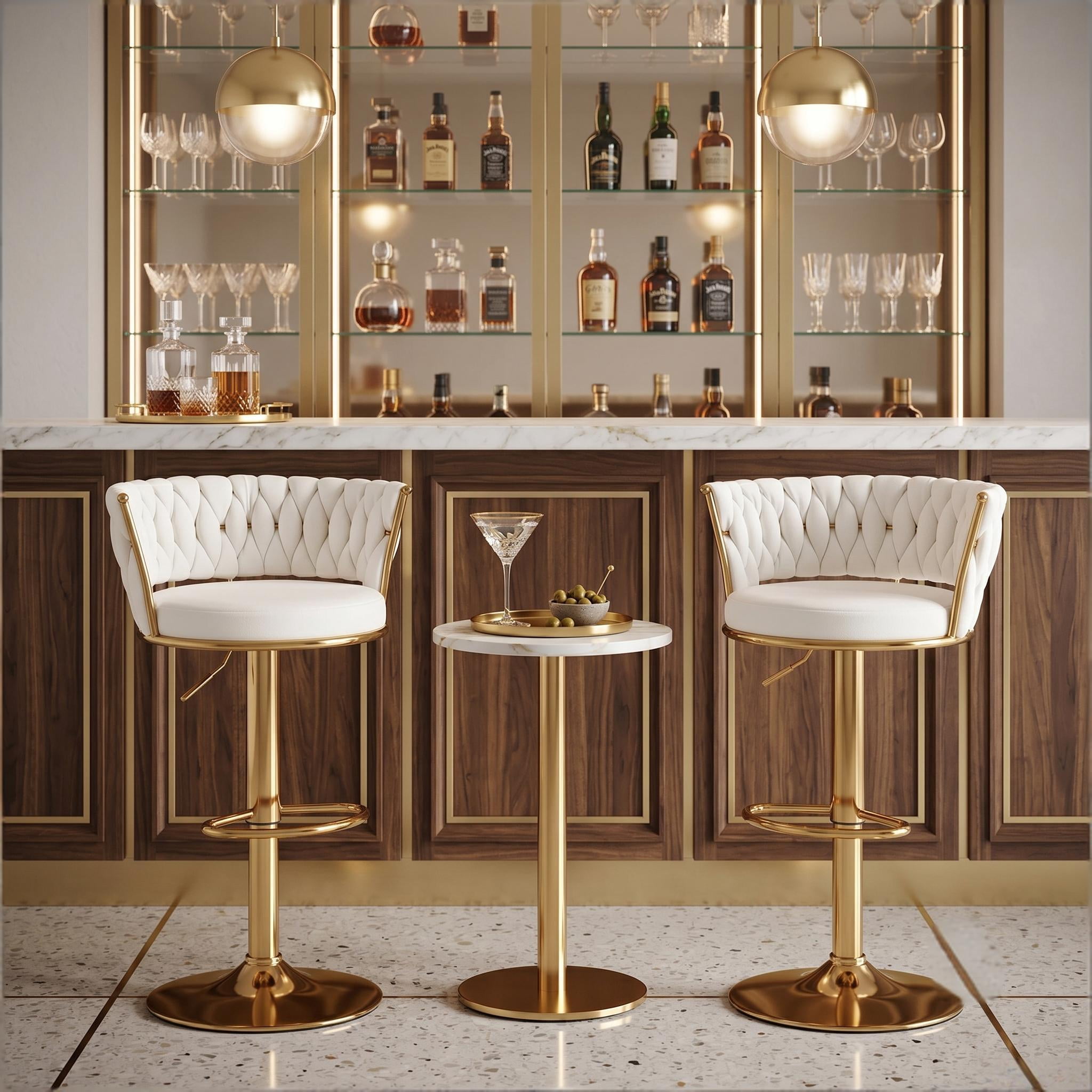 Howcool Velvet Swivel Bar Stools Set of 2 with Back and Arms, Adjustable Counter Height Kitchen Island Chairs with Gold Metal Legs & Base for Home Bar Dining Room