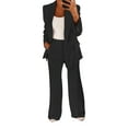 thumbnail image 2 of Women 2 Piece Outfits Plus Size Business Casual Long Sleeves Lapel Top Straight Leg Pants Suits Black M, 2 of 5