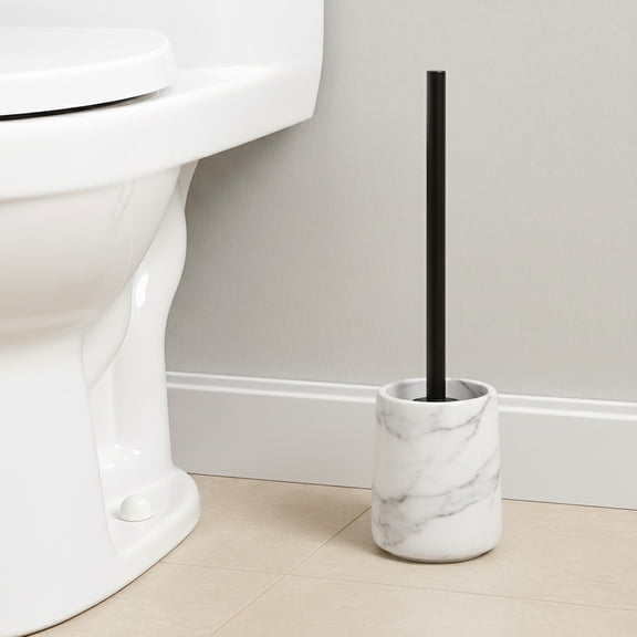 White Marble Toilet Brush and Holder Set