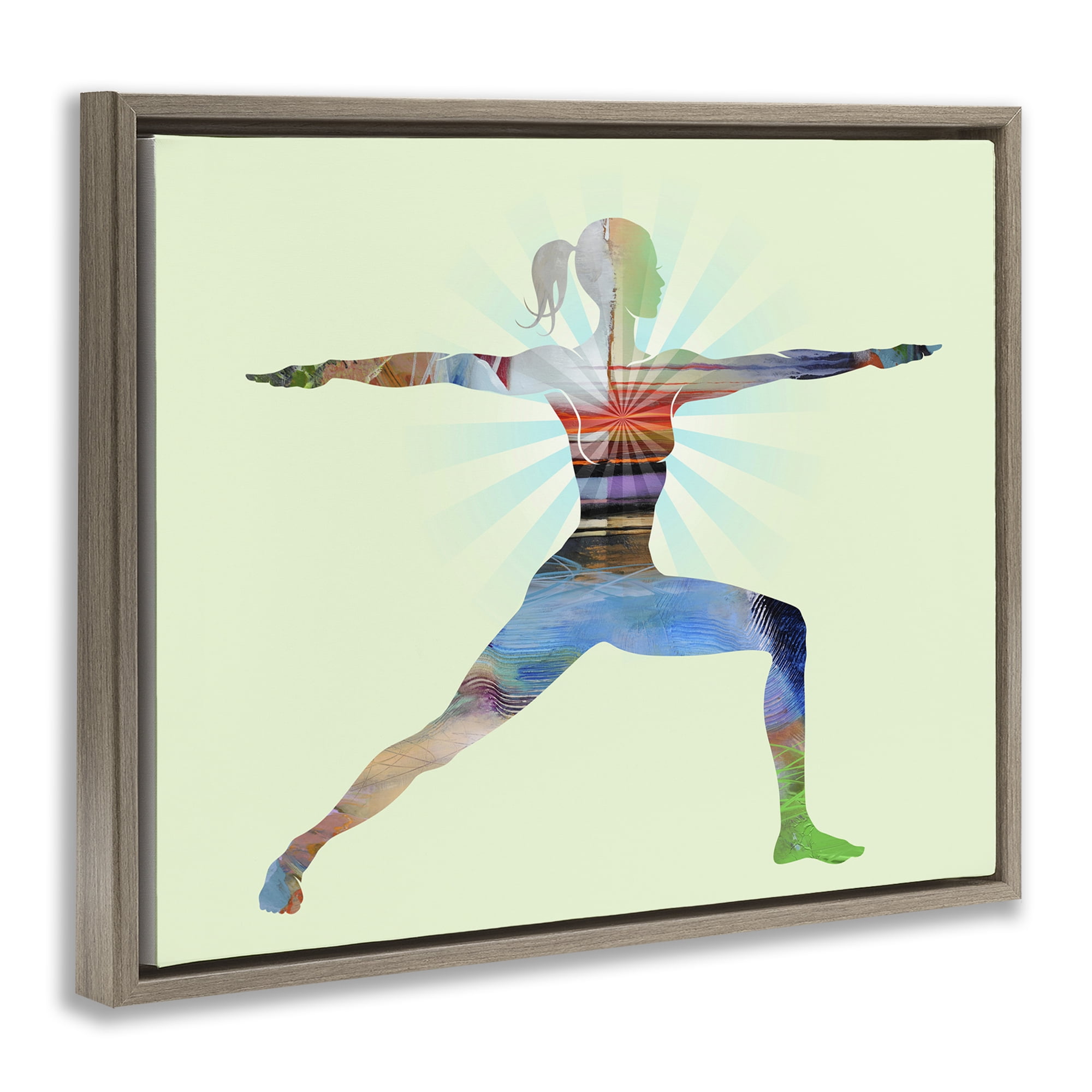 Stupell Industries Standing Yoga Pose People Painting Brown Floater Framed Canvas Art Print Wall Art, 21 x 17