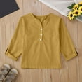 thumbnail image 4 of OGLCCG Girl's Casual Half Sleeve Henley Shirt Trendy Button-Up Cotton Linen Breathable T Shirts Summer Solid Color Shirts Size 5-14, 4 of 4