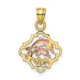 thumbnail image 4 of FB Jewels 14k Yellow White and Rose Three Color Gold Double Dolphins In Frame Tri-color Pendant, 4 of 4