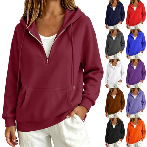 Lumtrix Womens Zip Up Hoodie Oversized Sweatshirt Soft Fleece Pullovers Comfy Sweatshirts with Pocket Wine S