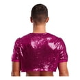 thumbnail image 2 of YiZYiF Mens Shiny Sequin Open Front Waistcoat Short Sleeve Shiny Metallic Crop Bolero Jackets Hot Pink 3XL, 2 of 3