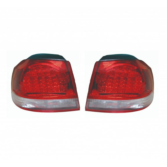 For Volkswagen Golf 2010 2011 Tail Light Assembly Driver and Passenger Side | Pair | LED Type | Red/White Lens For VW2811107