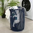 thumbnail image 2 of Reinforced Handles Laundry Hamper With Breathable Mesh Material, Foldable Design Ensures Space Saving And Convenience In Navy Blue, Steel Wire Support Adds Durability, 2 of 5