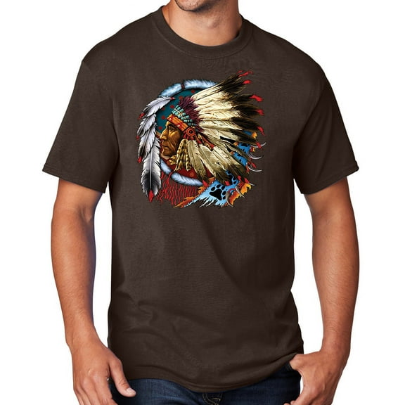 Men's Indian Chief Dreamcatcher Biker T-shirt, Small Dark Chocolate Brown