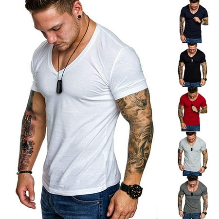 Style Fashion Hot Men's Short Sleeve Slim Fit Solid Trainning Exercise T-shirts Summer Casual Muscle Tee Tops O Neck White (Best Exercise For Neck Muscles)