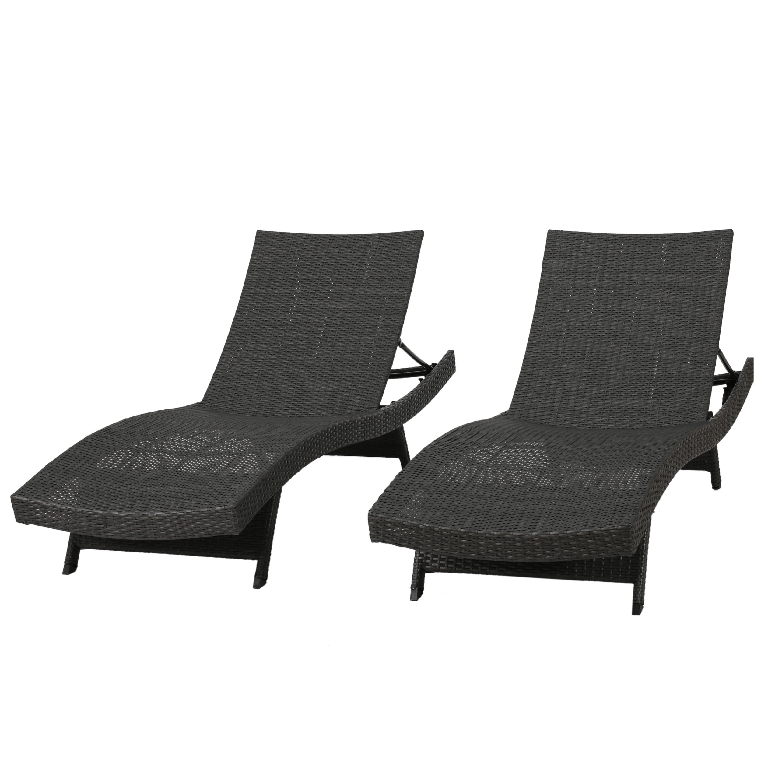 Nadia Outdoor 3 Piece Wicker Chaise Lounge Set with Lounge Table, Grey