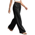 thumbnail image 5 of Levmjia Women Wide Leg Pants High Waisted Solid Color Casual Lounge Pants with Pockets Elastic Waist Flowy Straight Leg Trousers, 5 of 7