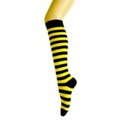Zebra Stripes Knee High Tube Vintage Socks in Black With Yellow Color