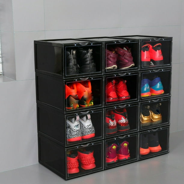 OUKANING 8pcs Magnetic Front Open Shoe Storage Box Stackable Sneakers Organizer