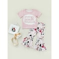 thumbnail image 3 of Franhais Baby Girls Summer Clothes Set, Letter-print Short-sleeved Tops Floral Print Flared Trousers Pants Suit, 3 of 9