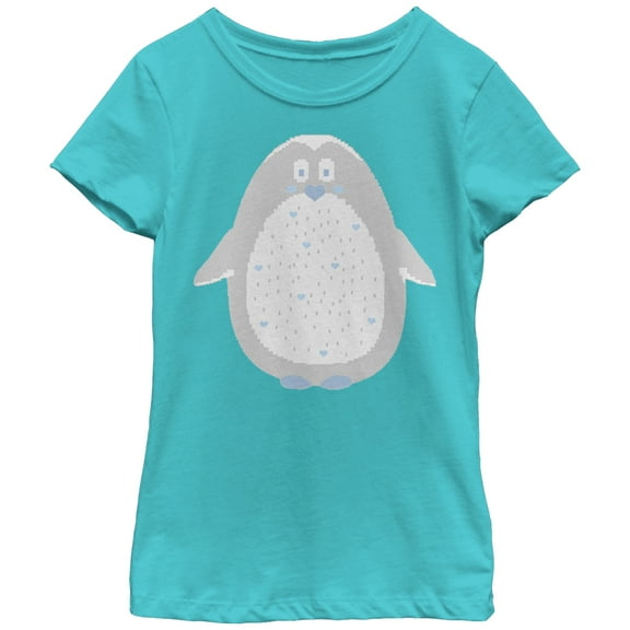 Girl's Lost Gods Penguin Heart Graphic Tee Tahiti Blue X Large