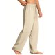 thumbnail image 4 of Ceisia Men's Linen Blend Loose Wide Leg Casual Pants with Elastic Drawstring Waist & Pockets Khaki M Gifts, 4 of 8