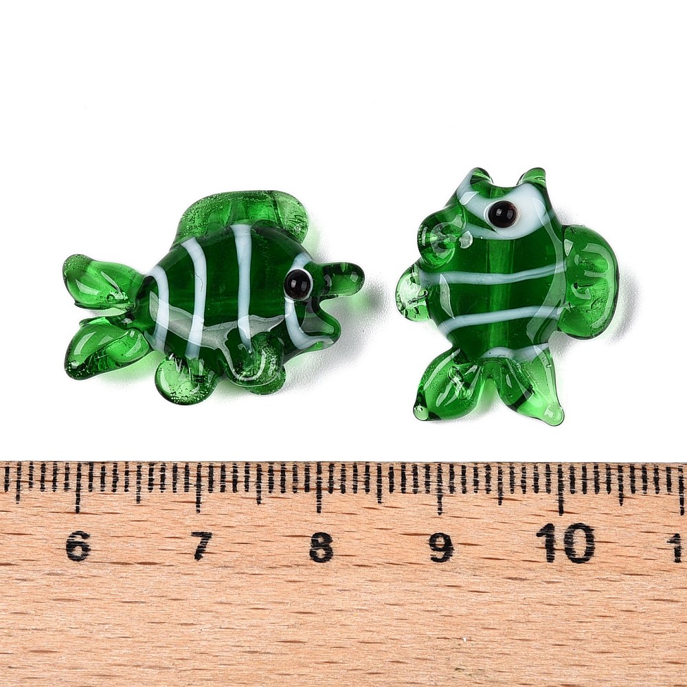 Handmade Lampwork Beads Strands Fish Green 18~23x23~27x8.5~10mm Hole: 1.5mm about 21~25pcs/strand 16.54~19.69 inch(42~50cm) Lampwork