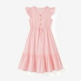 thumbnail image 2 of PatPat Pink Dresses Mommy and Me Solid Color Button Cotton V-neck Tiered Dress,Baby Girl Romper 12-18M, 2 of 10