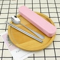 thumbnail image 4 of Hi,Fancy Portable Chopsticks Spoon Set Stainless Steel Student Office Cutlery with Storage Box, Smile, Pink, 2Pcs, 4 of 8