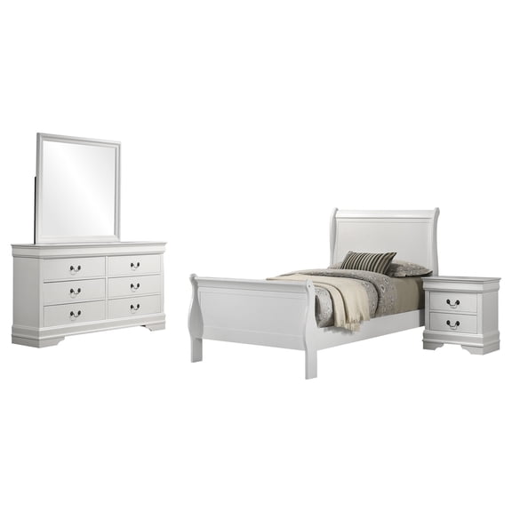 Louis Philippe 4-piece Twin Bedroom Set White