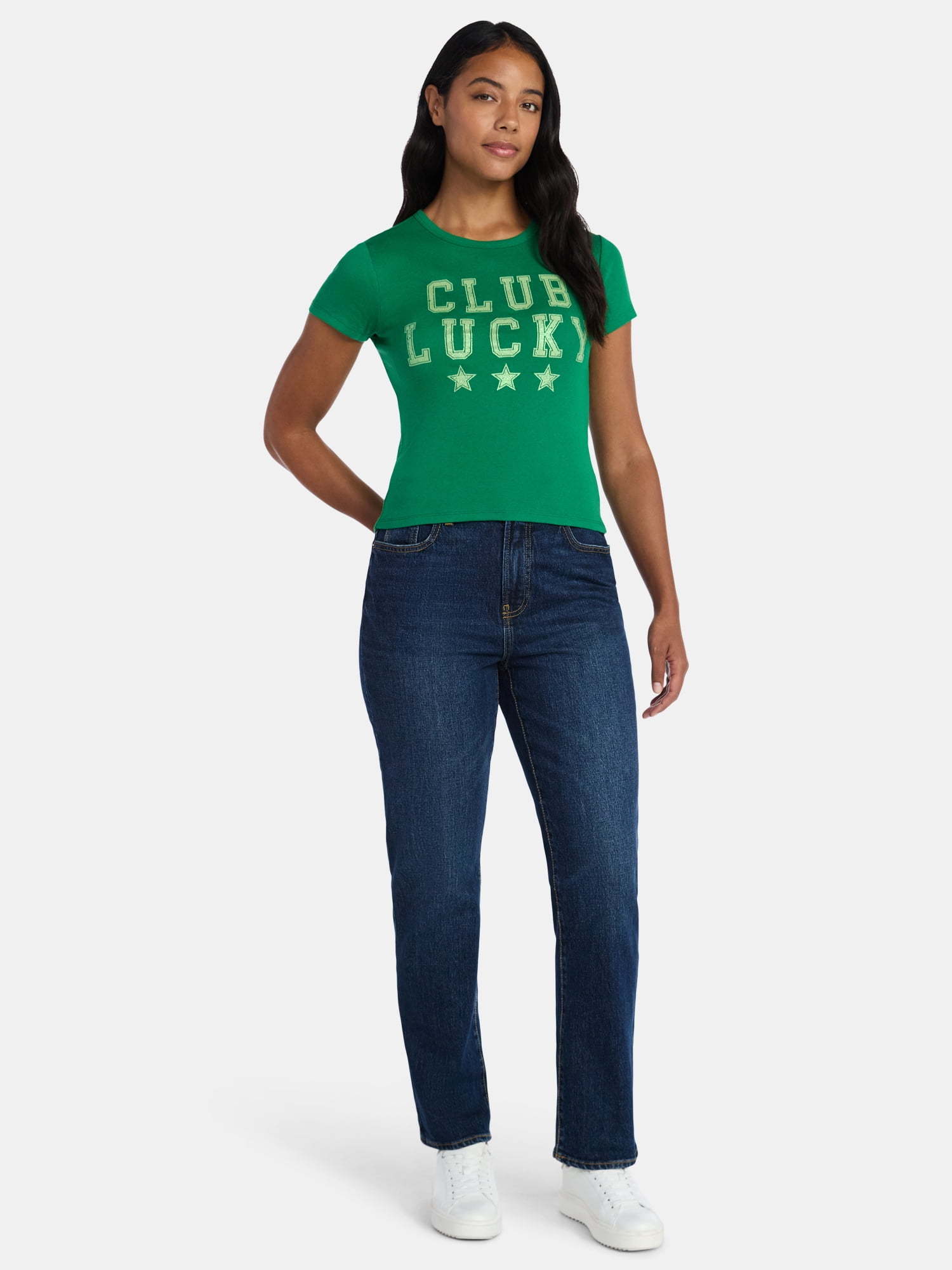 St. Patrick's Day Club Lucky Women’s Graphic Tee with Short Sleeves, Sizes XXS-XXL