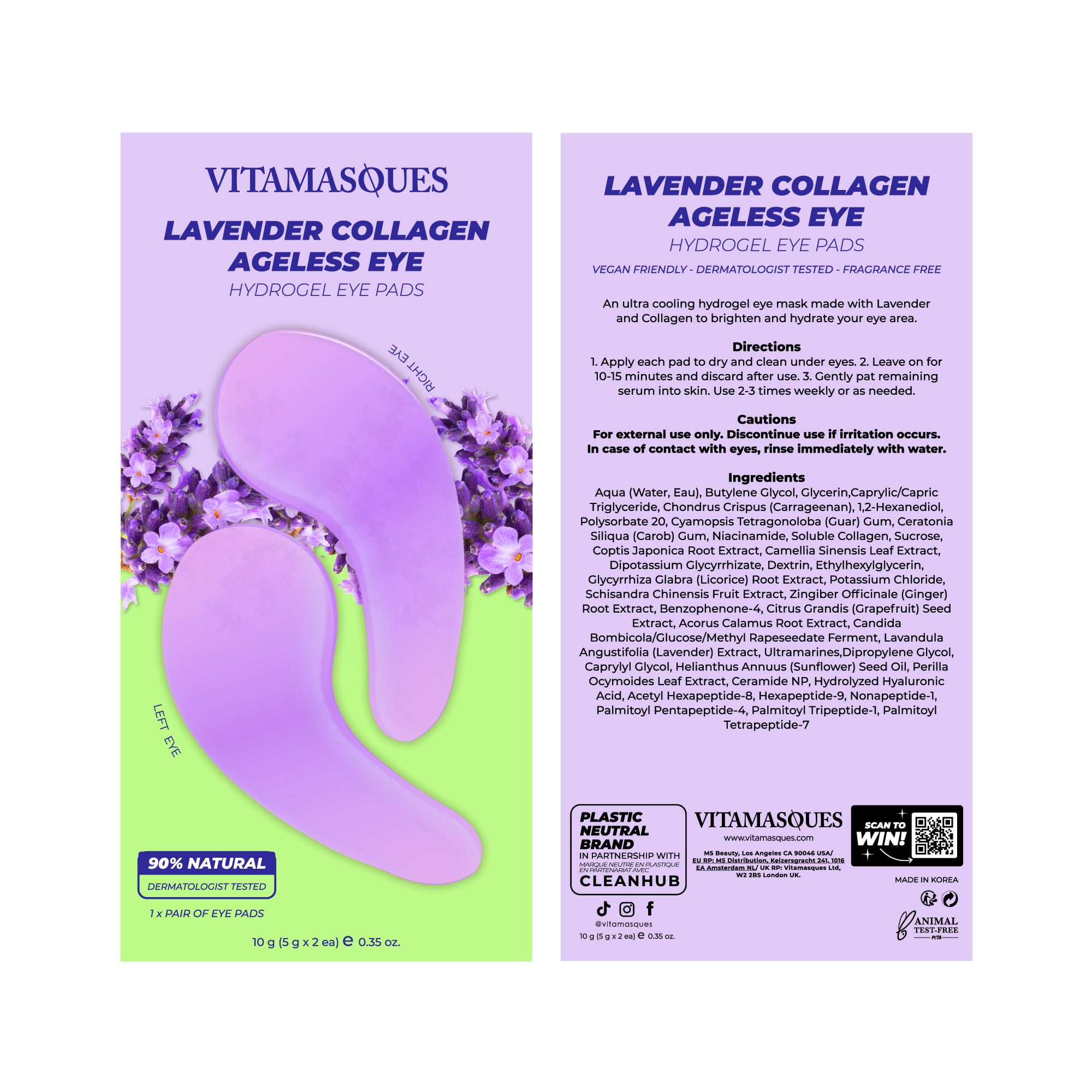 (2 pack) Vitamasques Lavender Retinol Ageless Eye Pads, Ultra-Cooling and Hydrating, for All Skin Types, 1 Pack