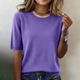 thumbnail image 2 of Spring Sweaters for Women Short Sleeve Crew Neck Business Knit Shirts Beach Crochet Tops 2026 Summer Solid Color Clothing,Purple M, 2 of 7