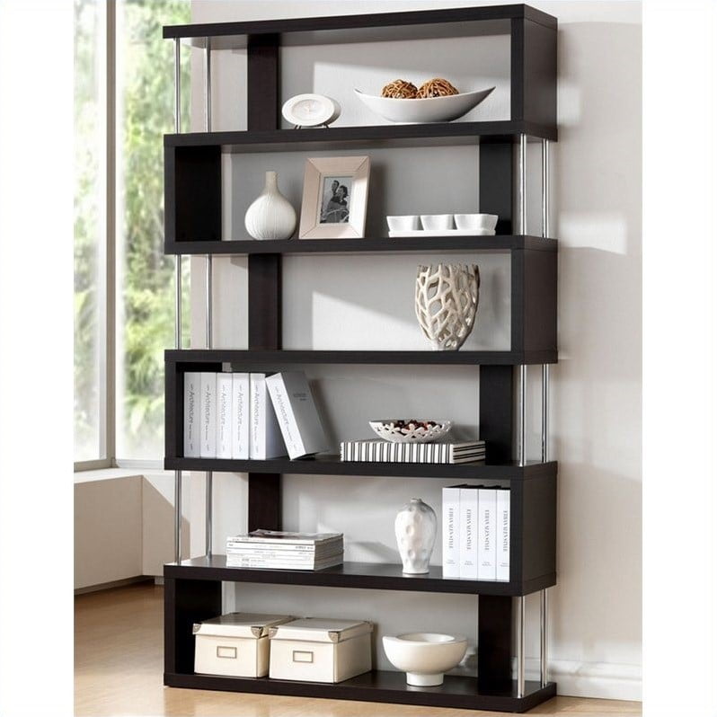 Barnes 6 Shelf Modern Bookcase In Dark Brown Walmart Canada